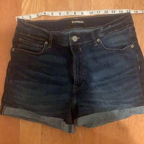 Express midi high rise stretch denim jean shorts - Picture 3 of 6